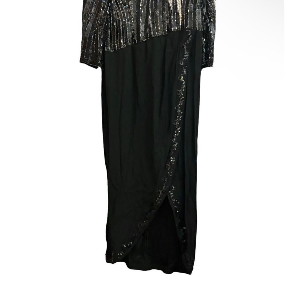 Bob Mackie Boutique Black & Silver Beaded Sequin Evening Gown Vintage Glam Dress - Picture 10 of 11
